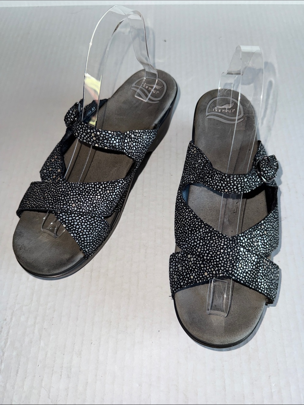 Dansko Black Holographic Dot Strappy Sandals